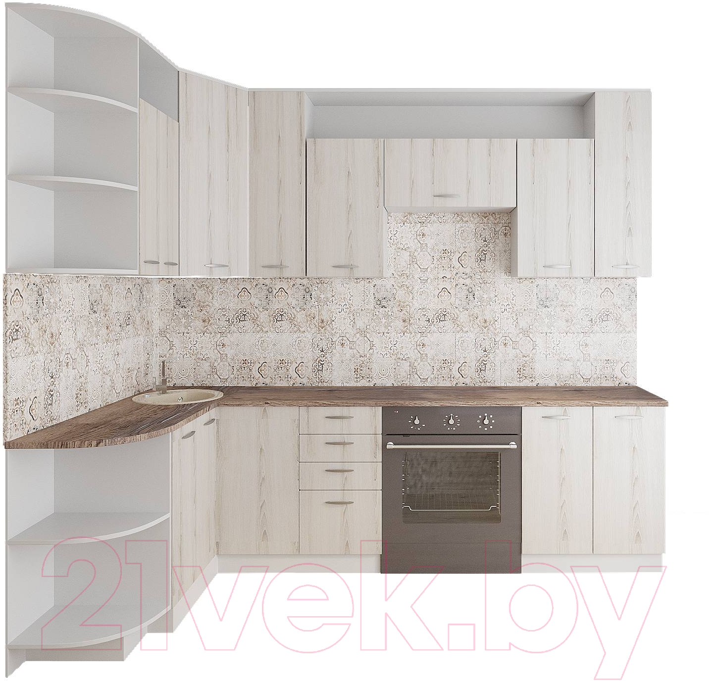 Готовая кухня Артём-Мебель Виола СН-114 со стеклом МДФ 1.5x2.6 левая (дуб пепельный)