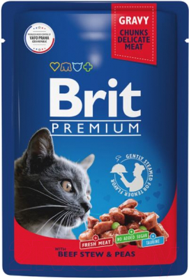 Влажный корм для кошек Brit Premium Beef Stew & Peas / 5048816 (85г)