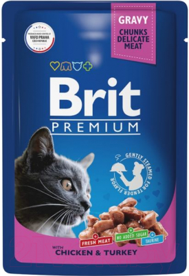 Влажный корм для кошек Brit Premium Chicken & Turkey / 5048823 (85г)