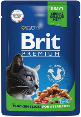 Влажный корм для кошек Brit Premium Chicken Slices for Sterilized / 5048830 (85г)