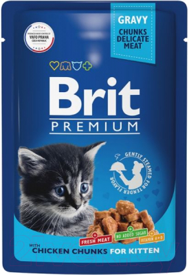 Влажный корм для кошек Brit Premium Chicken Chunks for Kitten / 5048809 (85г)