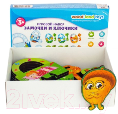 Развивающая игрушка WoodLand Toys Замочки и ключики раскрашенный / 156105