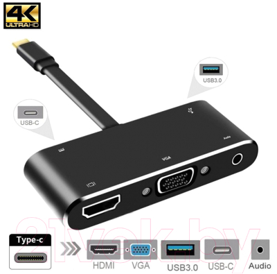 Адаптер ORIENT USB-C - HDMI +VGA+Audio+USB3.0+PD / C032