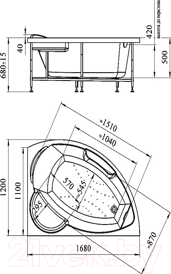 Ванна акриловая Vannesa Алари 168х120 L / 2-78-0-1-1-218