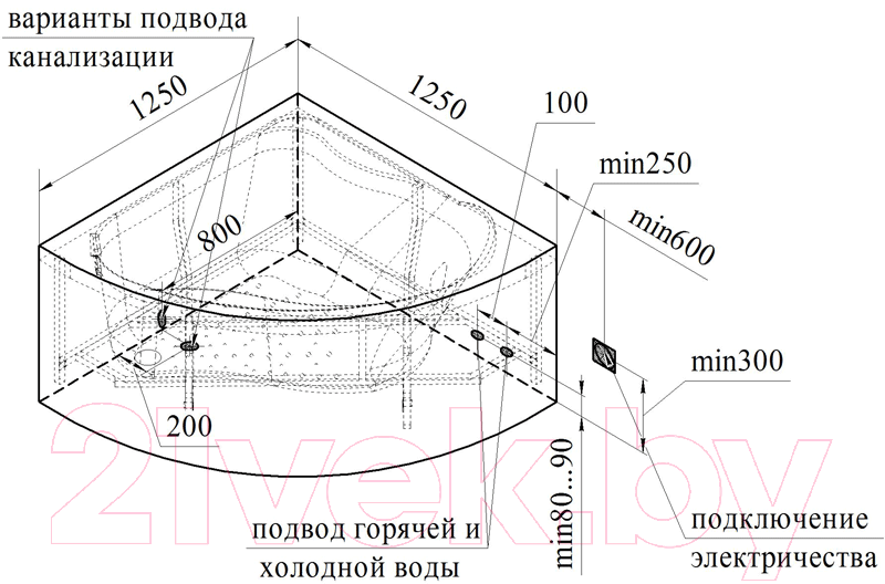 Ванна акриловая Vannesa Альтея 125х125 / 2-78-0-0-1-219