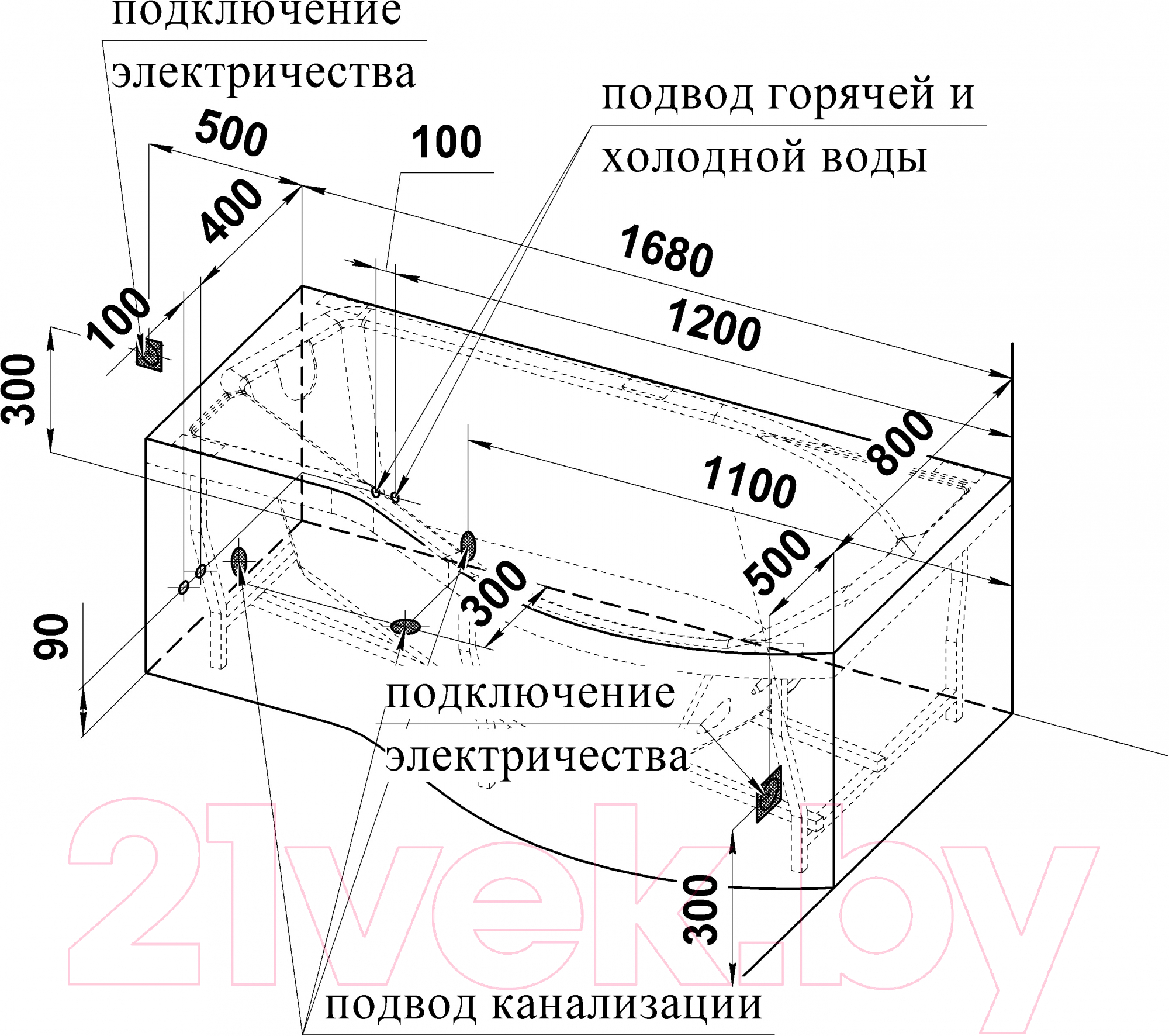 Ванна акриловая Vannesa Миранда 168x95 L / 2-78-0-1-1-209