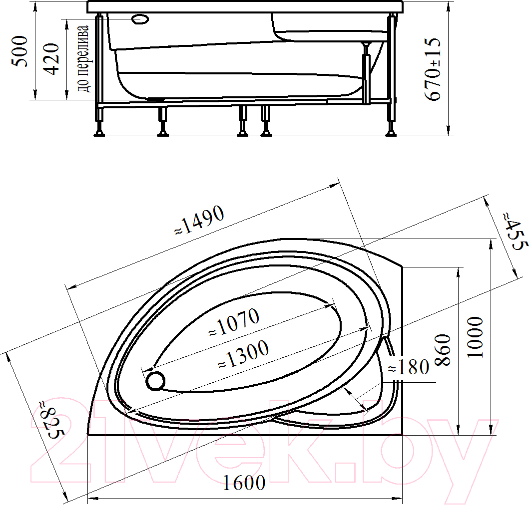 Ванна акриловая Vannesa Модерна 160x100 L / 2-78-0-1-1-214