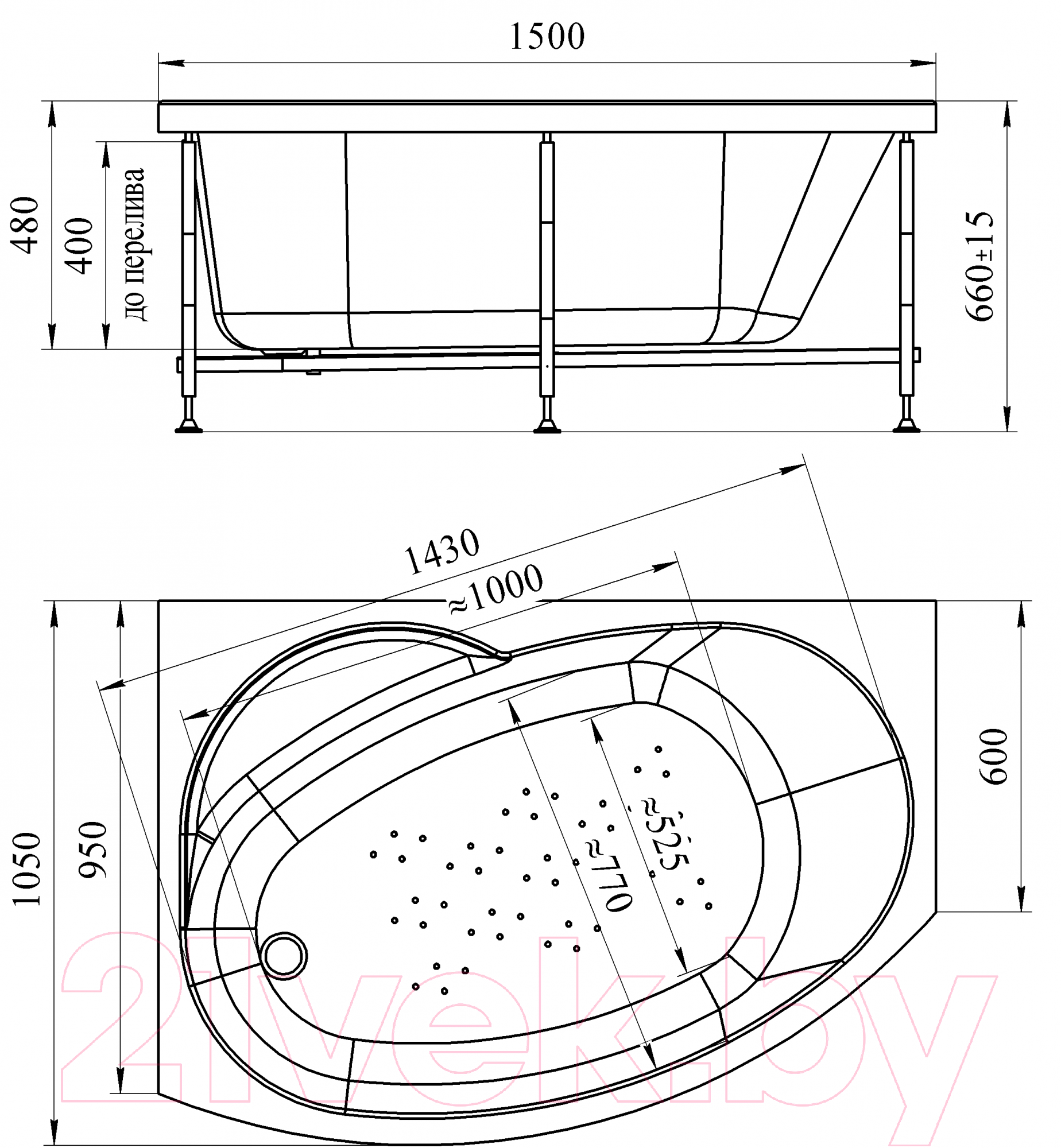 Ванна акриловая Vannesa Монти 150x105 L / 2-78-0-1-1-213