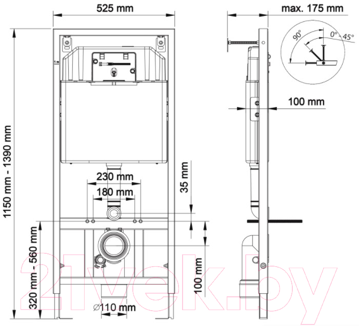 Унитаз подвесной с инсталляцией Cersanit Carina S-MZ-CARINA-XL-COn-S-DL-w + 525 040000 + F5 040055