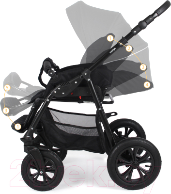 Детская универсальная коляска INDIGO Charlotte Mono 2 в 1 (Cm 05, черный/серебряная кожа)