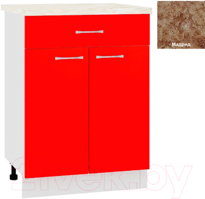 Шкаф-стол кухонный Кортекс-мебель Корнелия Мара НШ60р1ш (красный/мадрид)
