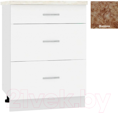Шкаф-стол кухонный Кортекс-мебель Корнелия Мара НШ60р3ш (белый/мадрид)
