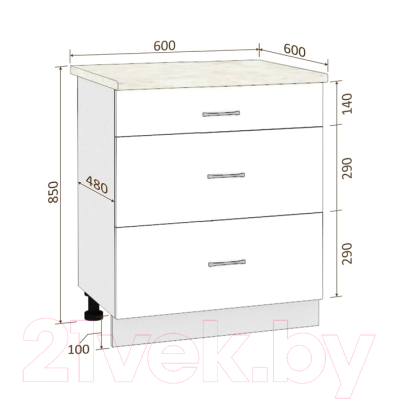 Шкаф-стол кухонный Кортекс-мебель Корнелия Мара НШ60р3ш (белый/мадрид)