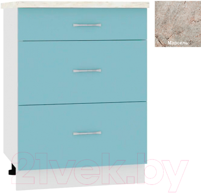 Шкаф-стол кухонный Кортекс-мебель Корнелия Мара НШ60р3ш (голубой/марсель)