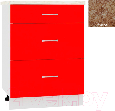 Шкаф-стол кухонный Кортекс-мебель Корнелия Мара НШ60р3ш (красный/мадрид)