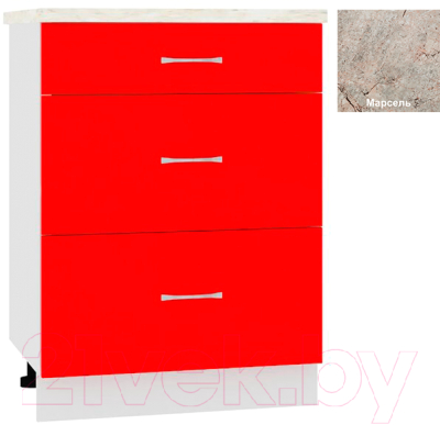 Шкаф-стол кухонный Кортекс-мебель Корнелия Мара НШ60р3ш (красный/марсель)