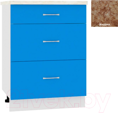 Шкаф-стол кухонный Кортекс-мебель Корнелия Мара НШ60р3ш (синий/мадрид)