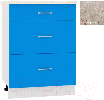 Шкаф-стол кухонный Кортекс-мебель Корнелия Мара НШ60р3ш (синий/марсель)