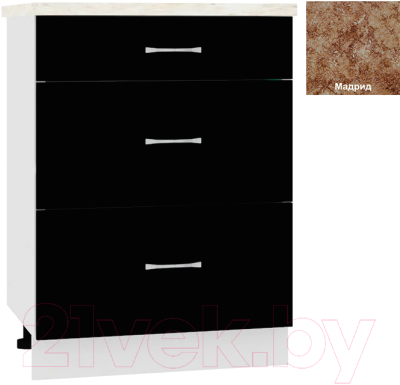 Шкаф-стол кухонный Кортекс-мебель Корнелия Мара НШ60р3ш (черный/мадрид)