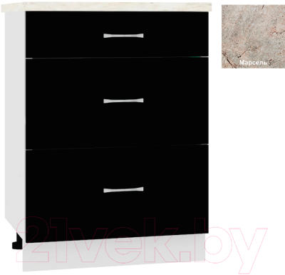 Шкаф-стол кухонный Кортекс-мебель Корнелия Мара НШ60р3ш (черный/марсель)