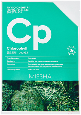 

Маска для лица тканевая Missha, Phyto-Chemical Skin Supplement Chlorophyll AC Care успокаивающая