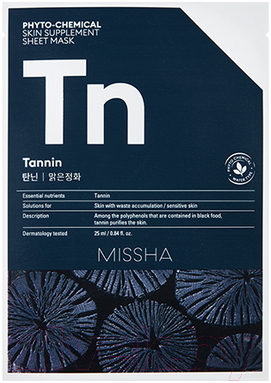 Маска для лица тканевая Missha Phyto-Chemical Skin Supplement Sheet Mask Tannin Purifying очищ. (25мл)