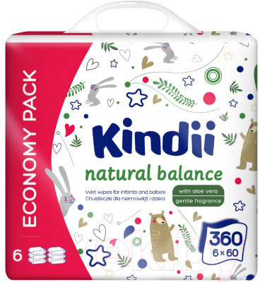 Влажные салфетки детские Kindii Natural Balance (6x60шт)