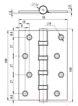Комплект петель дверных VELA 100x70x2.5-BB4 (2шт, хром)