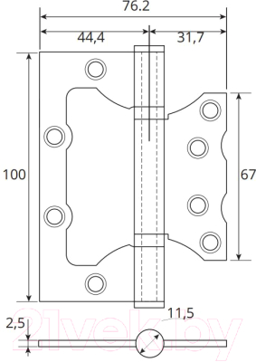 Комплект петель дверных VELA 100x75x2.5-2BB накладная (2шт, матовый никель)