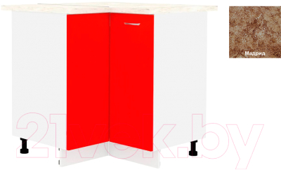 Шкаф-стол кухонный Кортекс-мебель Корнелия Мара НШУ угловой (красный/мадрид)