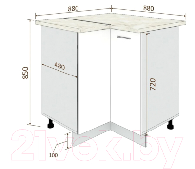 Шкаф-стол кухонный Кортекс-мебель Корнелия Мара НШУ угловой (серый/марсель)