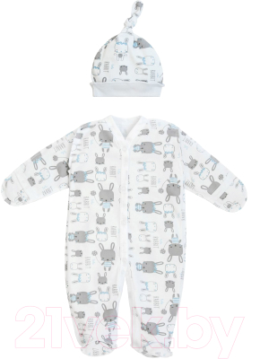 Комплект одежды для малышей Amarobaby Soft Hugs Зайчики / AB-OD20-SHZ301/00-56 (белый, р. 56)