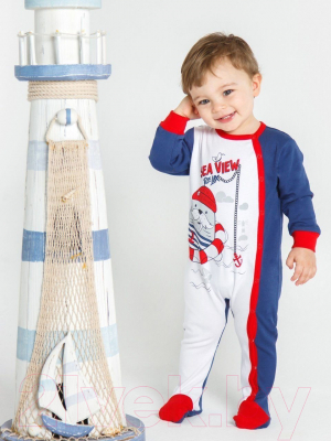 Комбинезон для малышей Amarobaby Sea Life / AMARO-ODSL301-62 (белый/синий, р. 62)