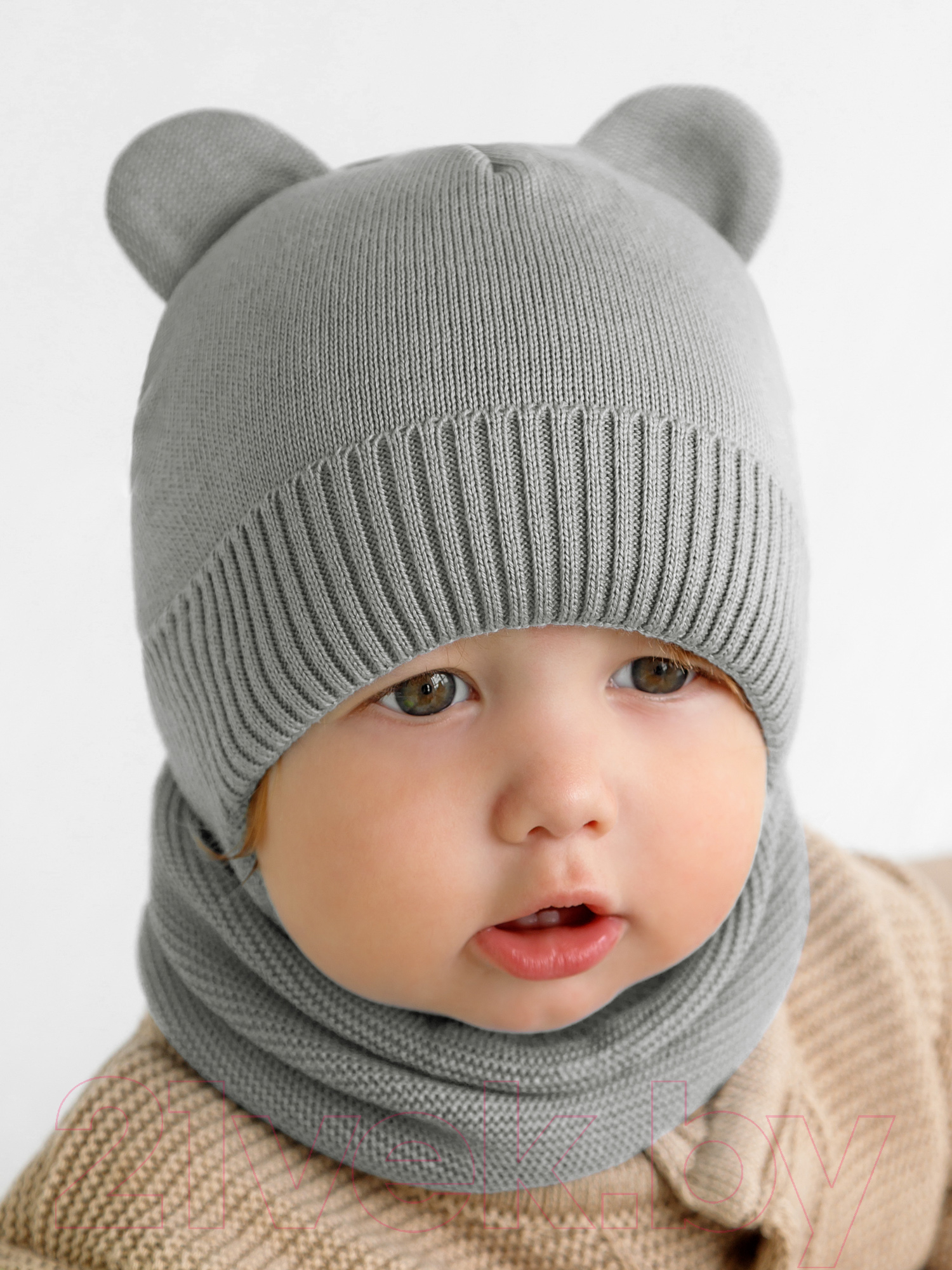Шапочка для малышей Amarobaby Pure Love Bear / AB-OD21-PLB16/11-38 (серый, р-р 38-40) — фото 7