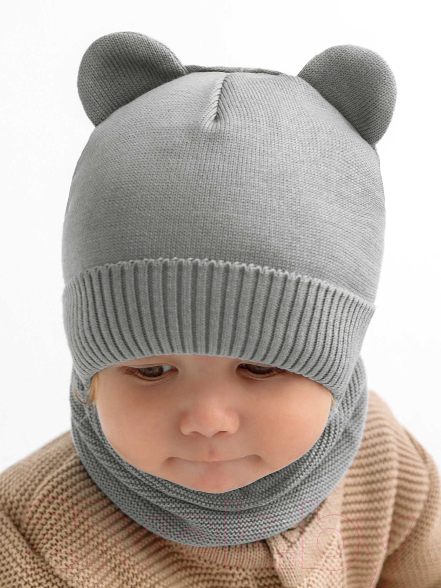 Шапочка для малышей Amarobaby Pure Love Bear / AB-OD21-PLB16/11-38 (серый, р-р 38-40) — фото 9