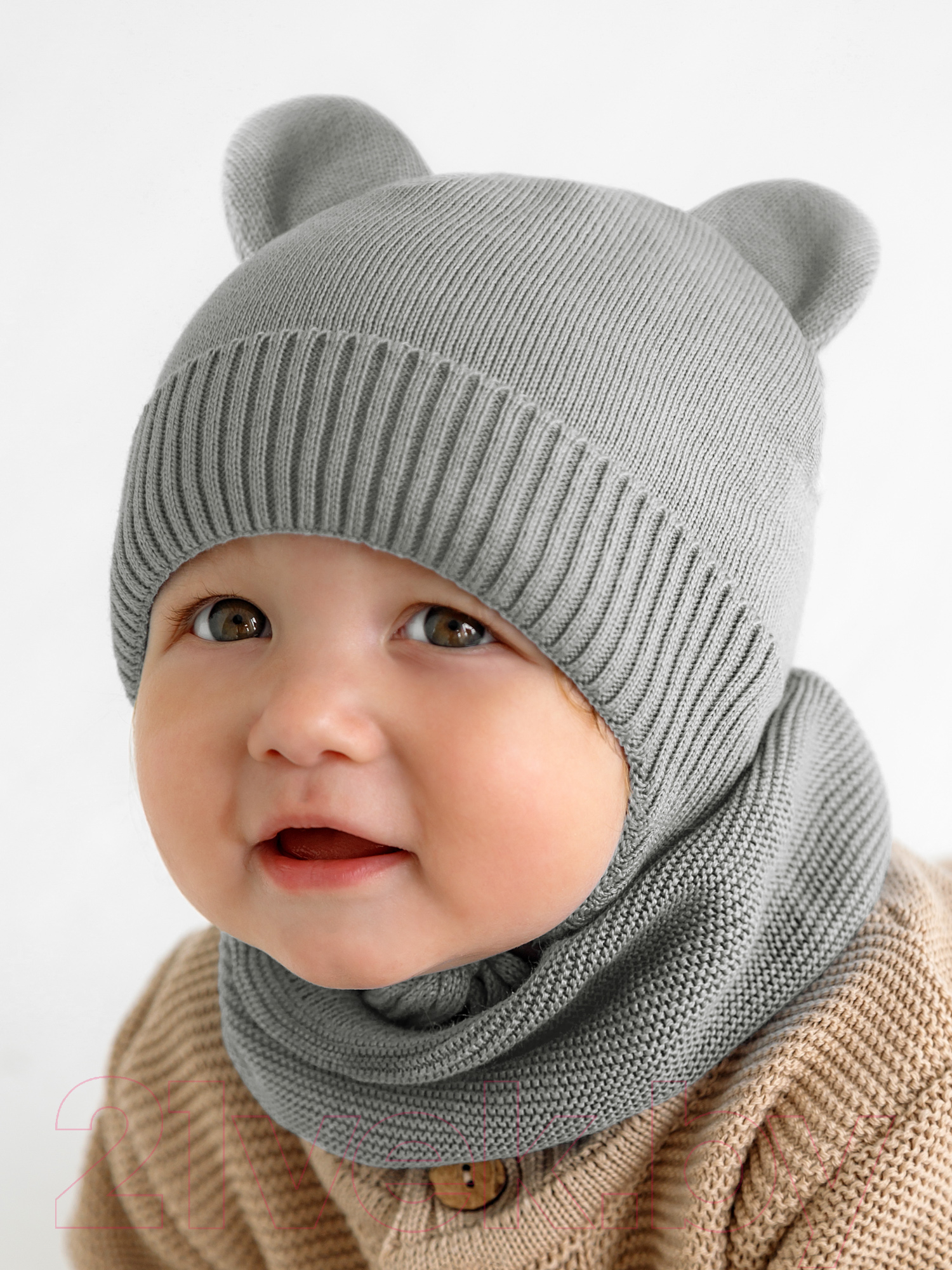 Шапочка для малышей Amarobaby Pure Love Bear / AB-OD21-PLB16/11-38 (серый, р-р 38-40) — фото 8