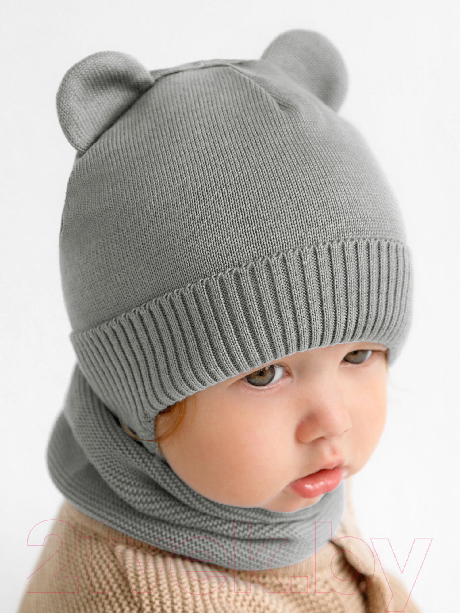 Шапочка для малышей Amarobaby Pure Love Bear / AB-OD21-PLB16/11-38 (серый, р-р 38-40) — фото 10
