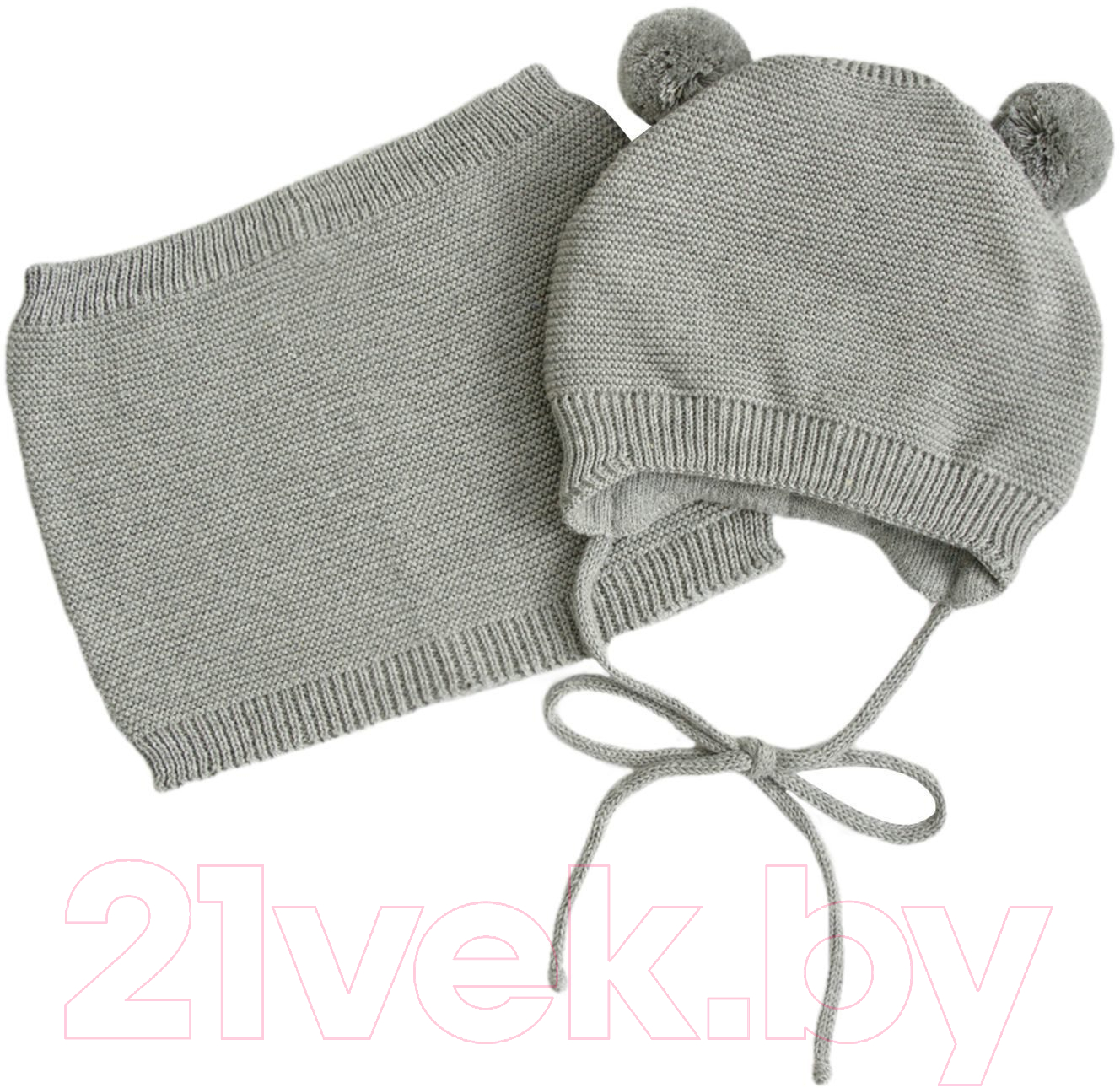 Шапочка для малышей Amarobaby Pure Love Pompony / AB-OD21-PLP16/11-42 (серый, р-р 42-44) — фото 4