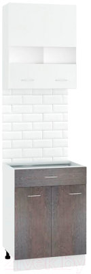 Комплект кухонных модулей Кортекс-мебель Корнелия Экстра 60р1ш2д без столешницы (белый/береза)