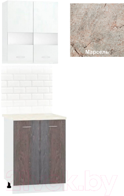 Комплект кухонных модулей Кортекс-мебель Корнелия Экстра 60р2д (белый/береза/марсель)