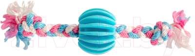 Игрушка для собак Duvo Plus Мяч ребристый с веревочной косичкой / 11430 (голубой)