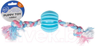 Игрушка для собак Duvo Plus Мяч ребристый с веревочной косичкой / 11430 (голубой)