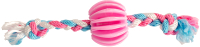 Игрушка для собак Duvo Plus Мяч ребристый с веревочной косичкой / 11430 (розовый) - 