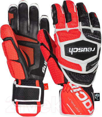 Перчатки лыжные Reusch Worldcup Warrior GS / 6011111-7810 (р-р 9.5, Black/White/Fluo Red)