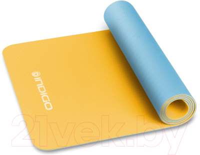 Коврик для йоги и фитнеса Indigo TPE IN106 (желтый/голубой)