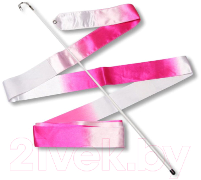 Лента для художественной гимнастики с палочкой No Brand АВ236-14 (белый/розовый)