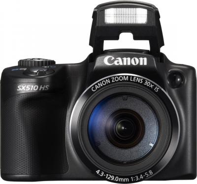 Компактный фотоаппарат Canon PowerShot SX510 HS (черный) - вид спереди