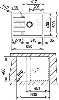 Мойка кухонная Teka Astral 45 B-TG / 88913 (топаз) - схема встраивания