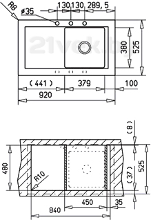 Мойка кухонная Teka Aura 45 B-TG / 88393 (топаз) - схема встраивания