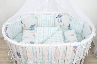 Изображение товара Бортик в кроватку Amarobaby В лесу (12 подушек, серый)